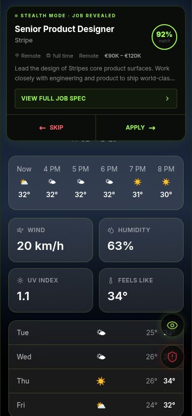 SHHH.WORK job card revealed over a weather app disguise